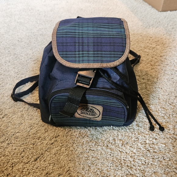 Vintage 90s Mini Backpack – Plaid & Suede Trim, “Bakpakers” Label - Picture 1 of 8
